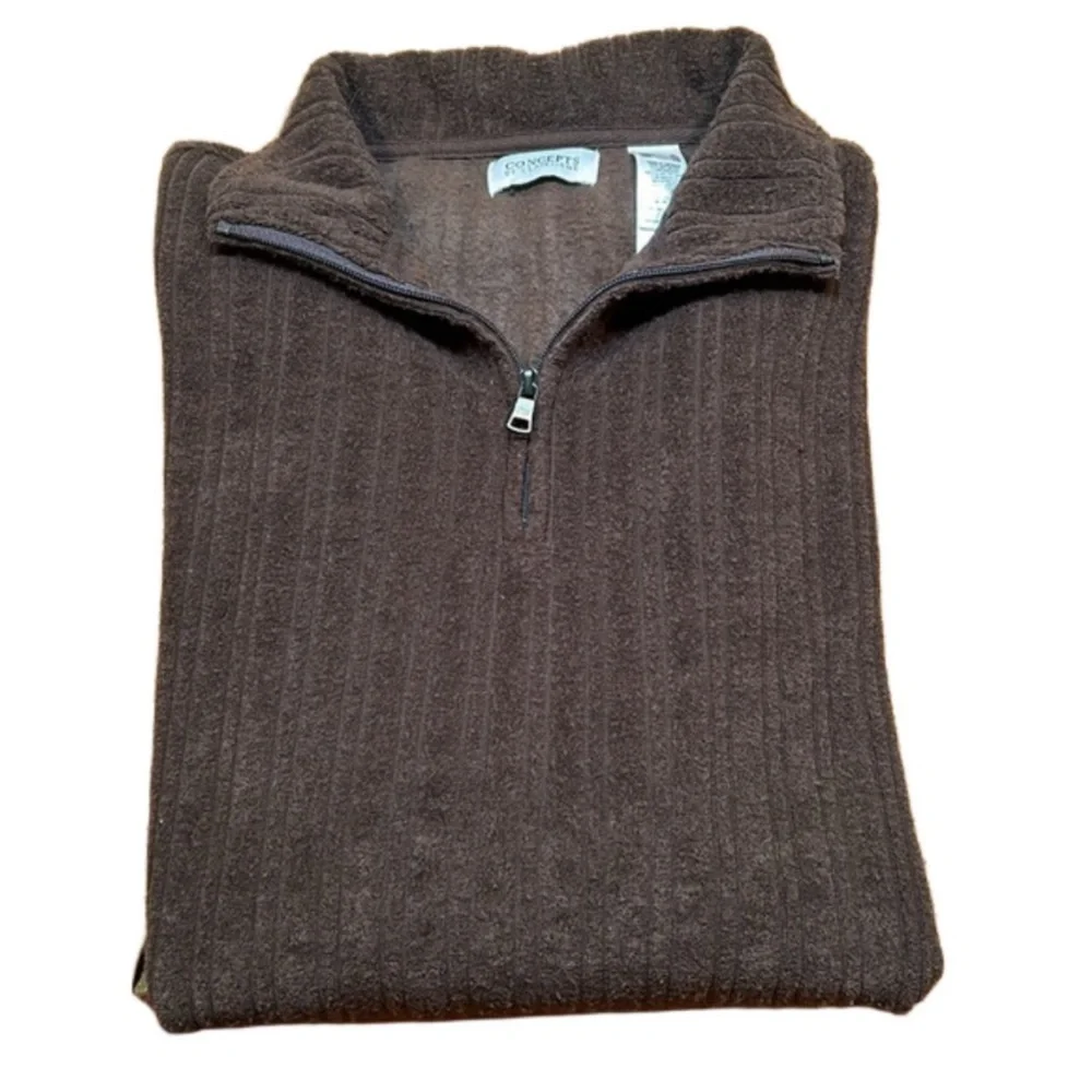CONCEPTS by CLAIBORNE Vintage Chocolate Brown Velour Pull Over Sweater Size XL